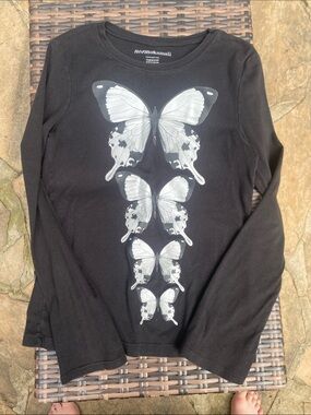 Norma Kamali Black Long-Sleeve Tee with Silver Butterfly Column